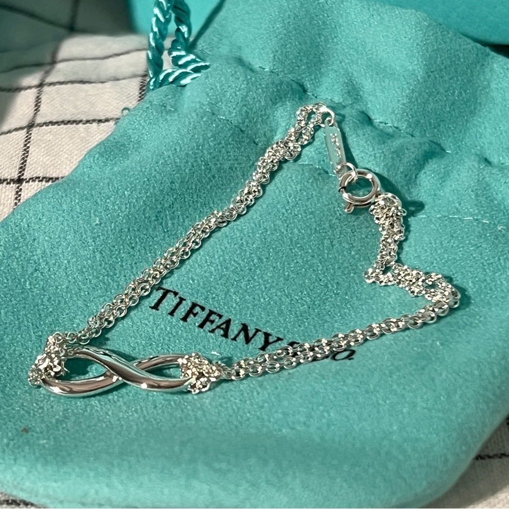 Tiffany & Co Infinity Bracelet Sterling Silver 925 Double Strand With Box, Pouch